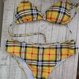 SHEIN Yellow plaid string bikini, size m